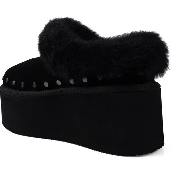 Candie's Sabi Faux Fur Platform Mule Clogs Size 7 Black Suede Studs NEW - Picture 4 of 14